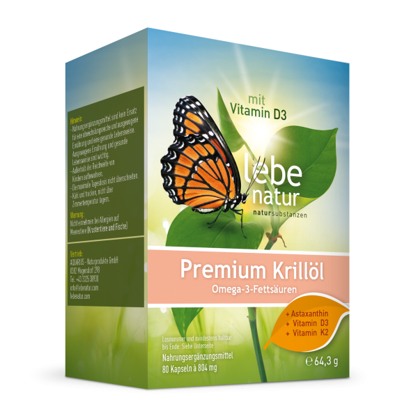 lebe natur® Krillöl Premium + Vitamin D3 + Vitamin K2 + Astaxanthin 80er